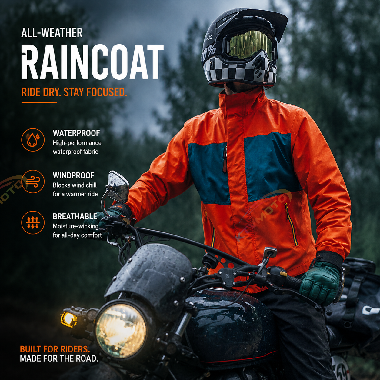 Heavy-Duty Waterproof Two-Piece Motorcycle Rain Suit-J92