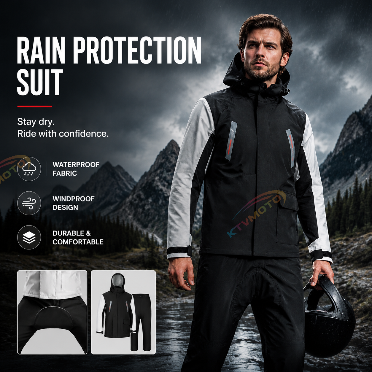 Two-piece motorcycle rain suit(Set)-C16