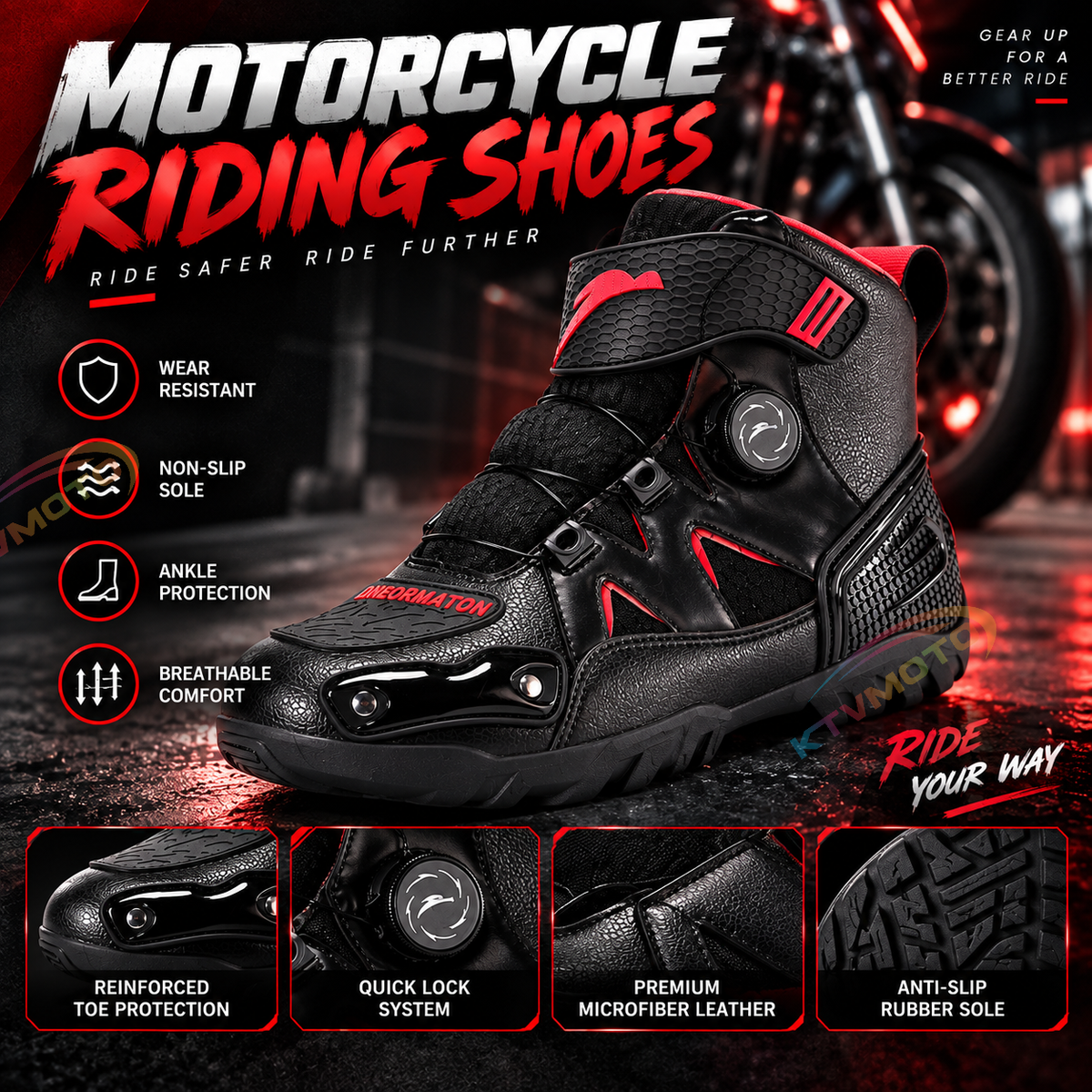 KTVMOTO Men's Motorcycle Riding Shoes Protective Ankle Boots-K172