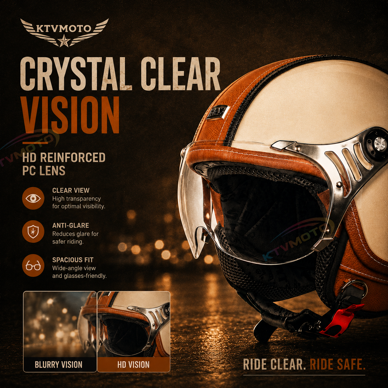 Retro leather open-face motorcycle helmet scooter gear – I53