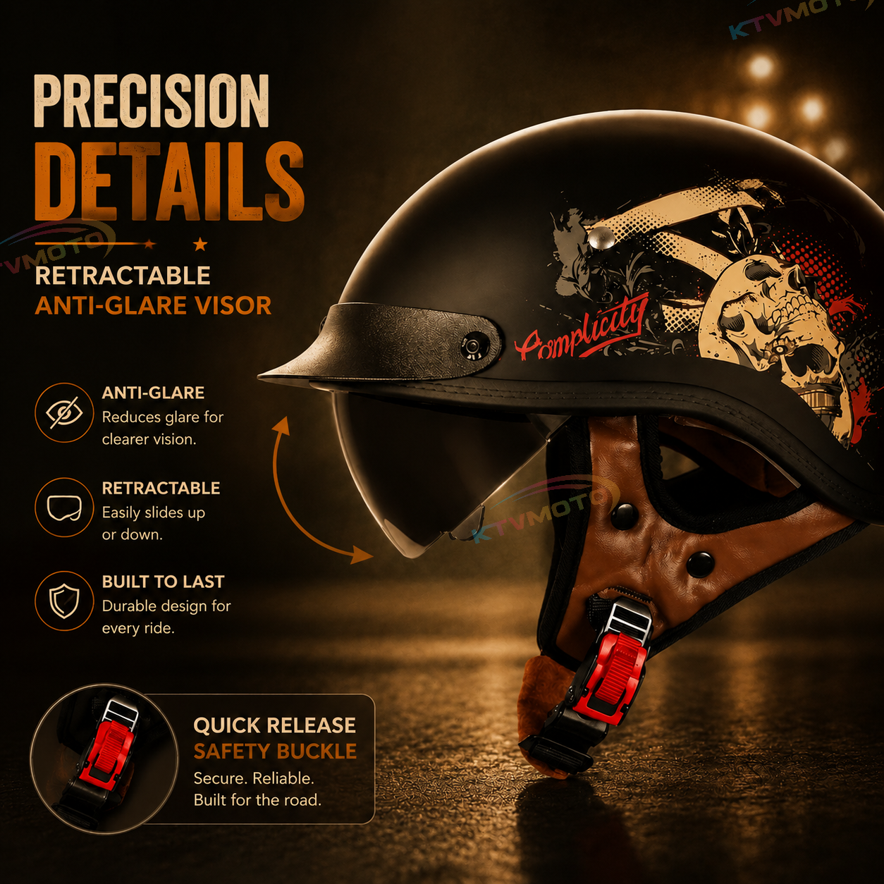 KTVMOTO Retro-style cruiser motorcycle half helmet-I13