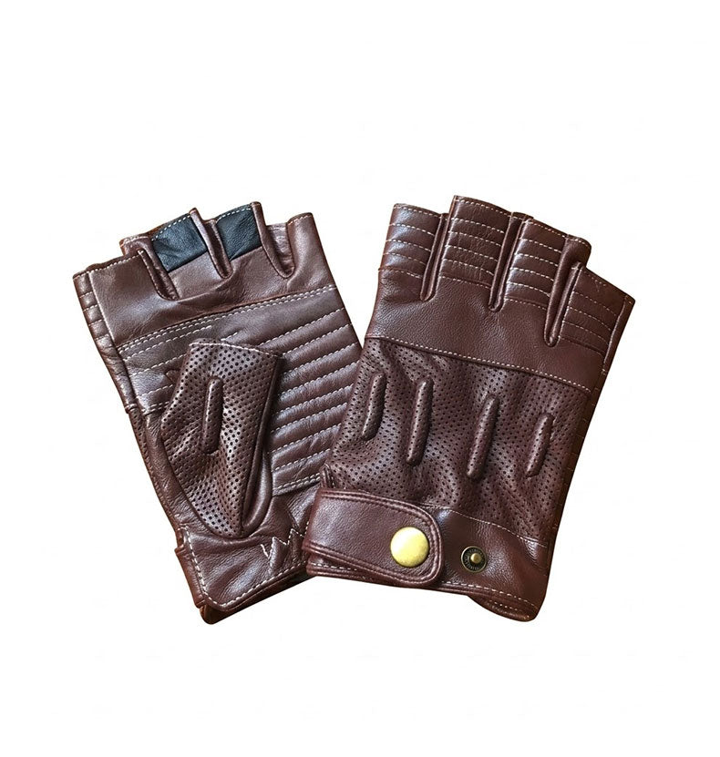 Vintage-style Harley-style leather half-finger gloves-G66