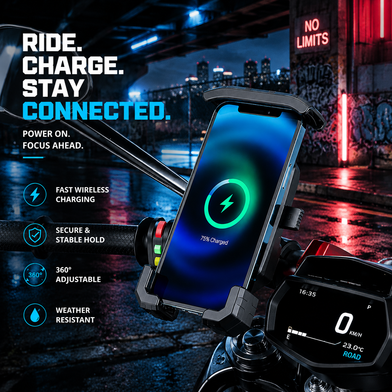 20W Wireless Charging Motorcycle Bicycle Holder-M24