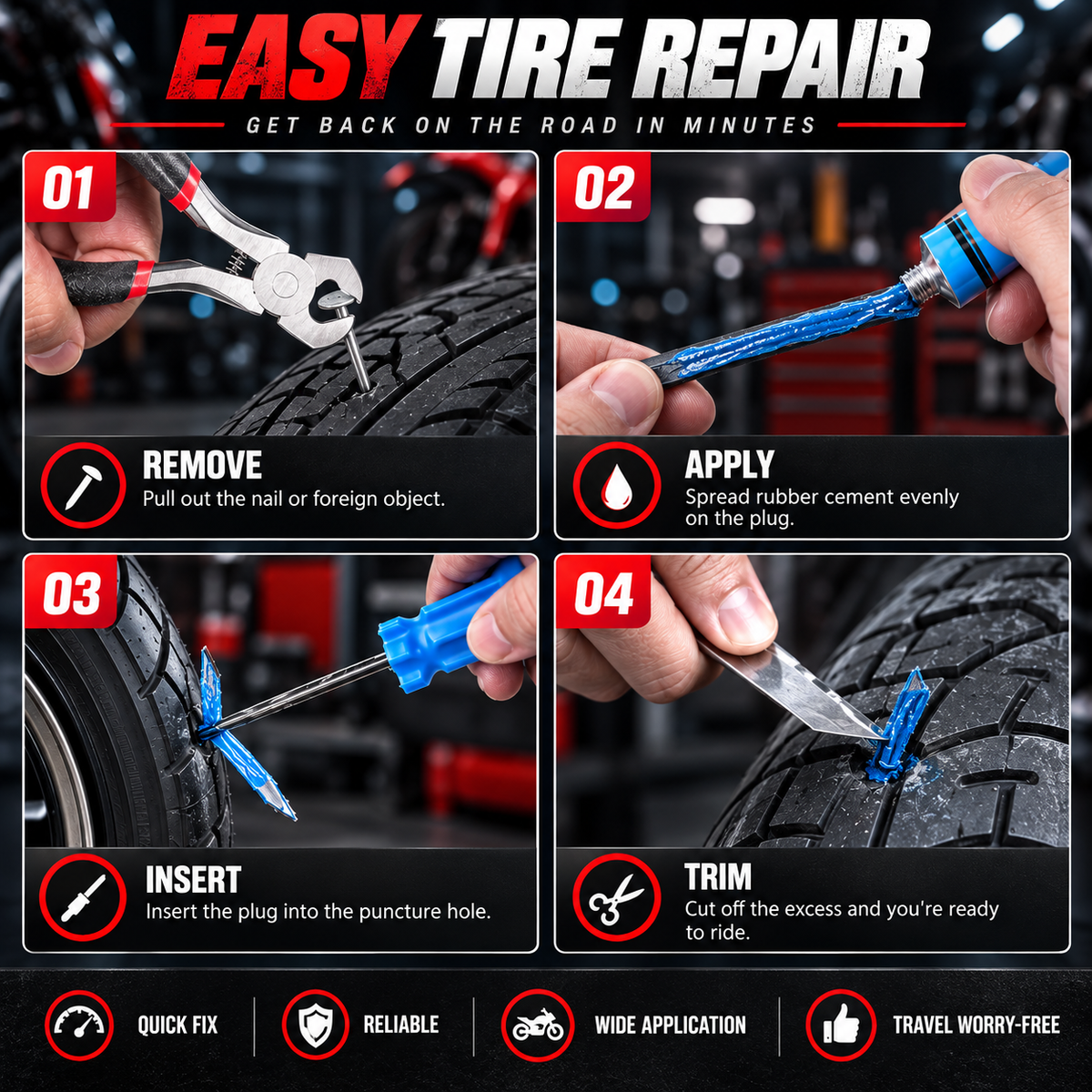 KTVMOTO Motorcycle Touring Tire Repair Kit for Emergency Repairs-MT02