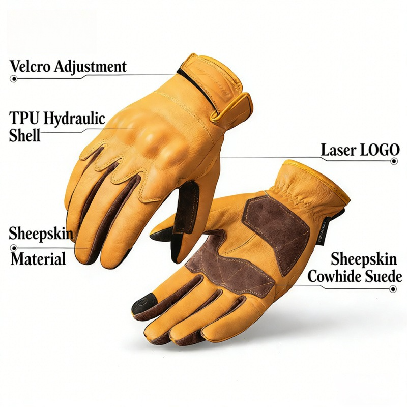 Men's Genuine Leather Retro Motorcycle Gloves - G33