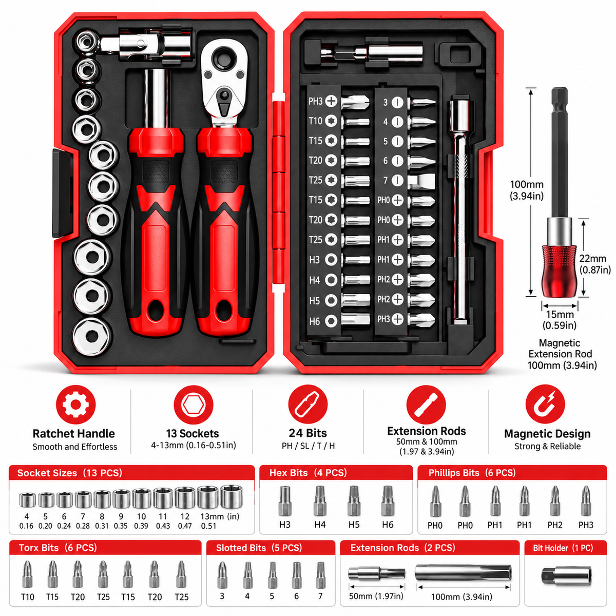 KTVMOTO Motorcycle Tool Kit with Ratchet Wrench and Screwdriver Set-MT04