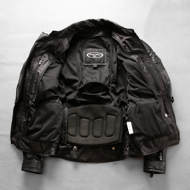 Detachable four-piece motorcycle top layer yellow cowhide leather jacket-A29