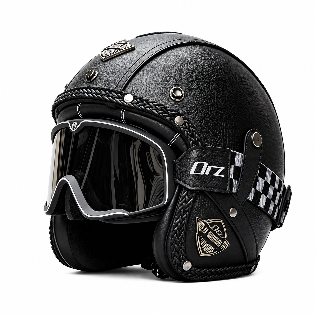 KTVMOTO Matte Leather Retro Motorcycle Half Helmet-I19