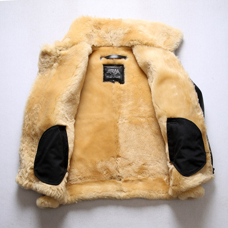 Genuine Sheepskin Bomber Jacket Military Fur-A04