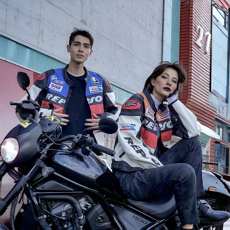 Men's and women's anti-fall imitation racing street bike motorcycle leather jacket - J32