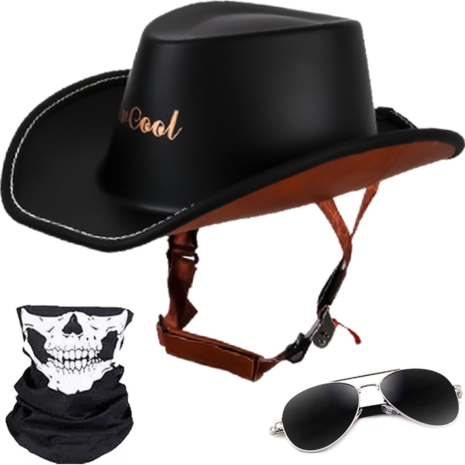Cowboy-style leather motorcycle half helmet- I08