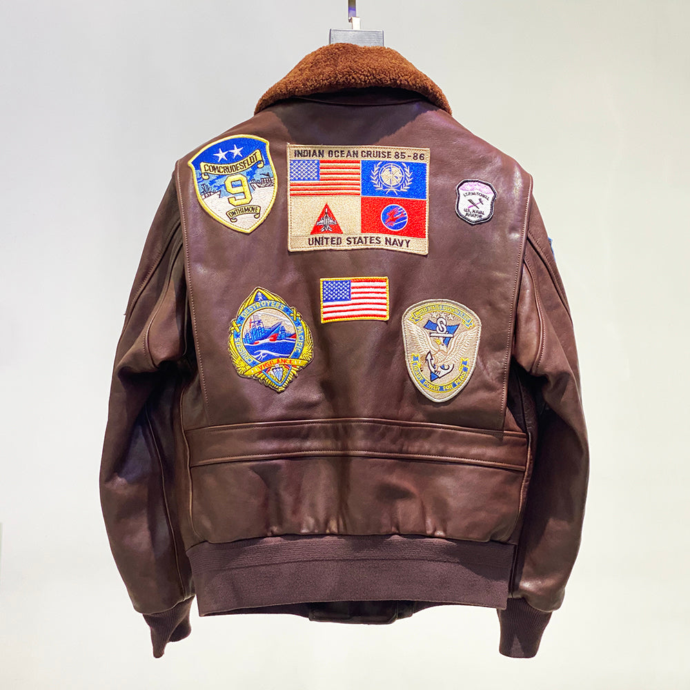 TOP-FUN Leather Bomber Jacket-A10