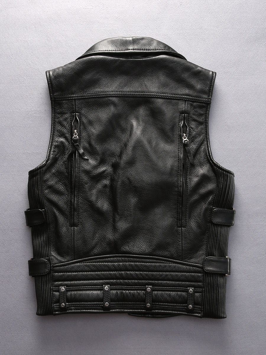 Thickened cowhide lapel vest-A31