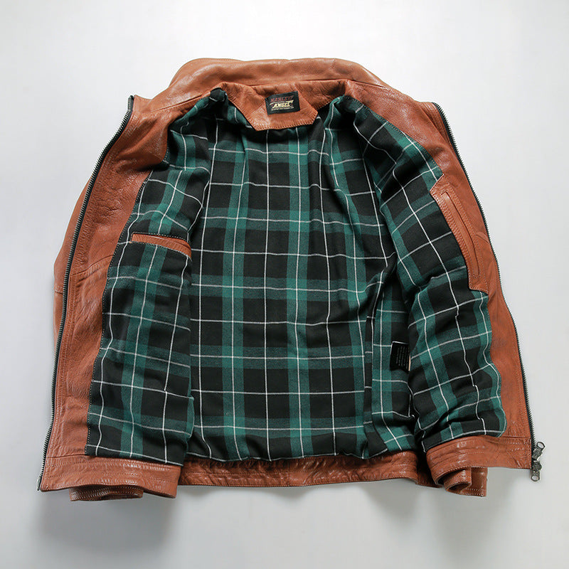 American style multi-pocket casual hunting suit genuine goatskin leather jacket-A19