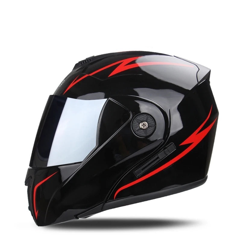 Motorcycle flip-up helmet with lightweight dual-lens design-I145