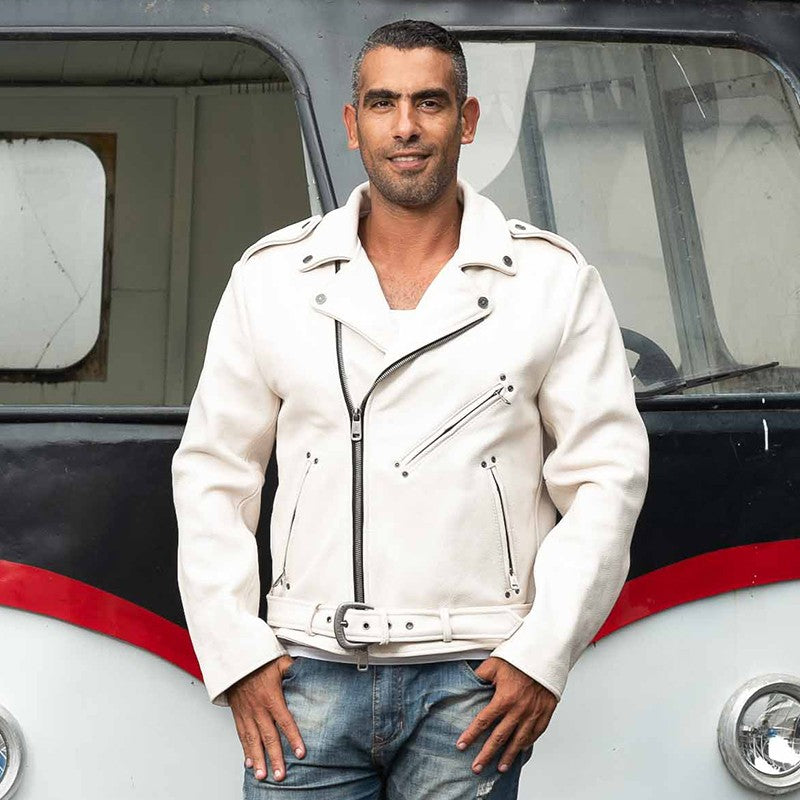 White casual genuine cowhide jacket-A28