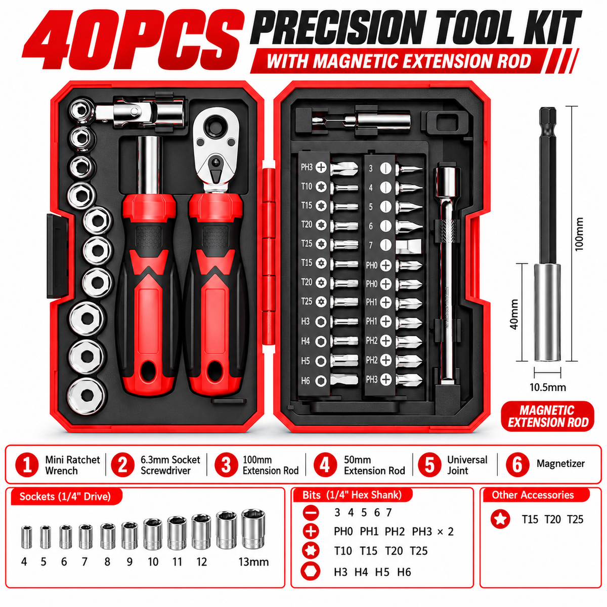 KTVMOTO Motorcycle Tool Kit with Ratchet Wrench and Screwdriver Set-MT04