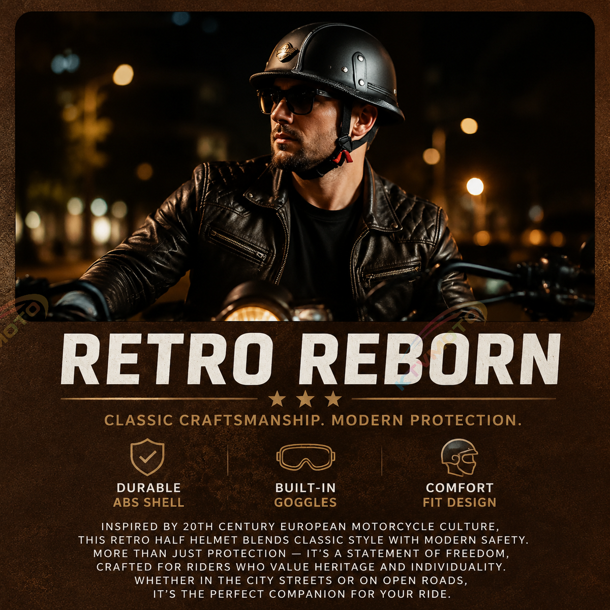 Retro leather cruiser motorcycle half helmet-I15