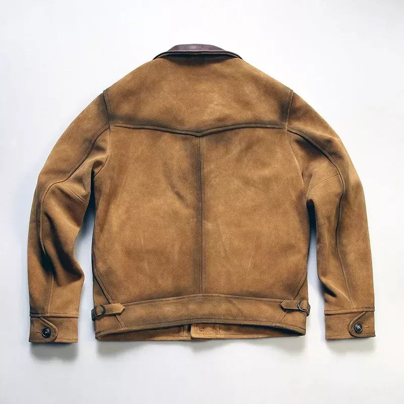 Handmade Vintage Natural Cow Suede Leather Jacket-A1