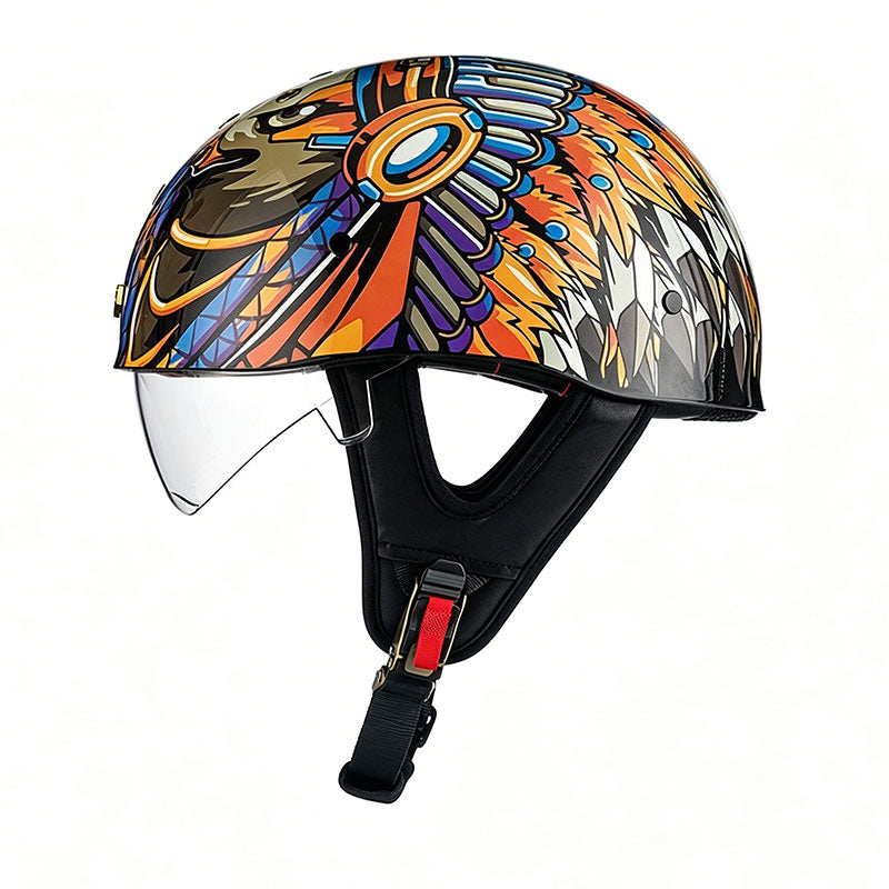 KTVMOTO Retro Skull Half Helmet with Visor for Motorcycle Riders- I28