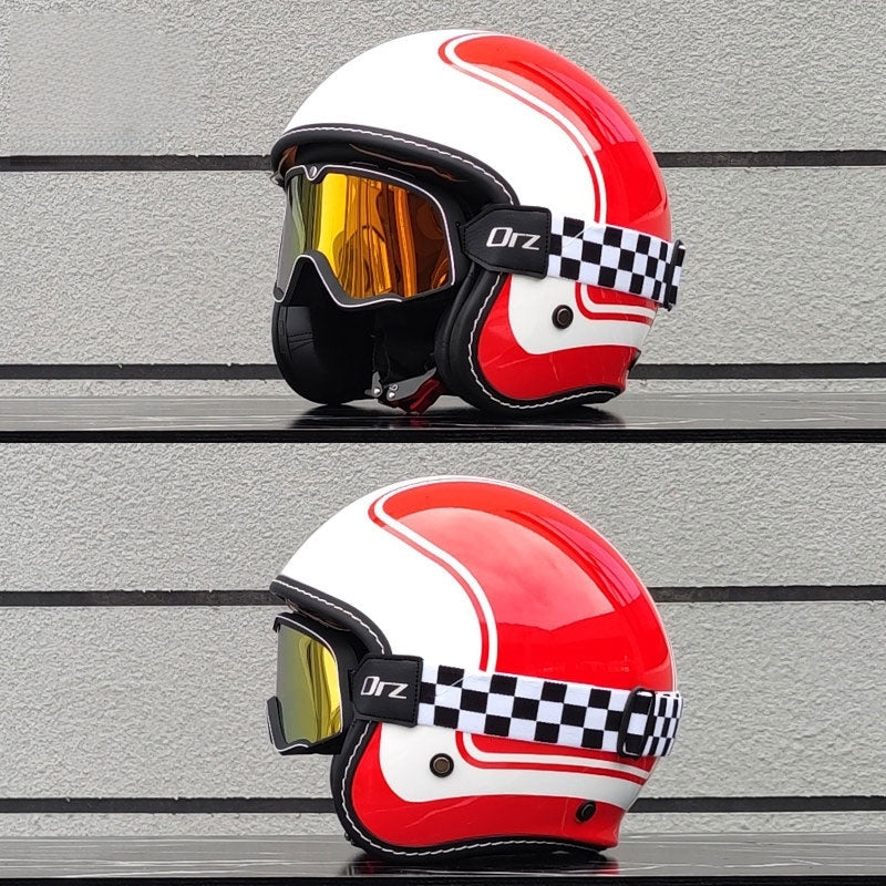 Retro-style open-face motorcycle helmet with built-in visor-I22