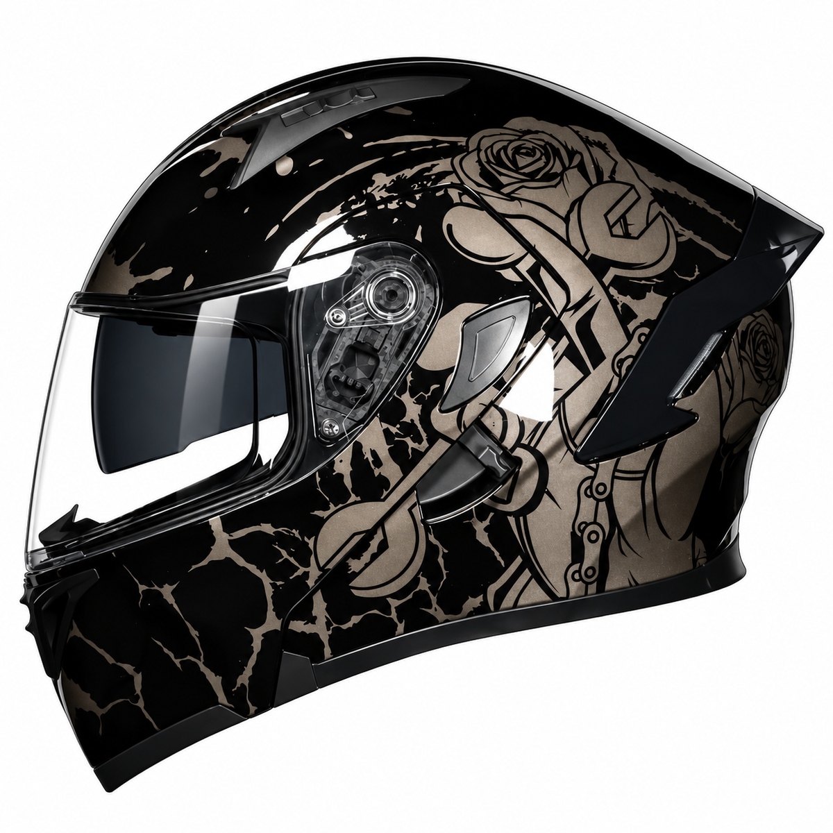 Vibrant Graffiti Dual-Visor Modular Motorcycle Helmet with Rear Spoiler-I154
