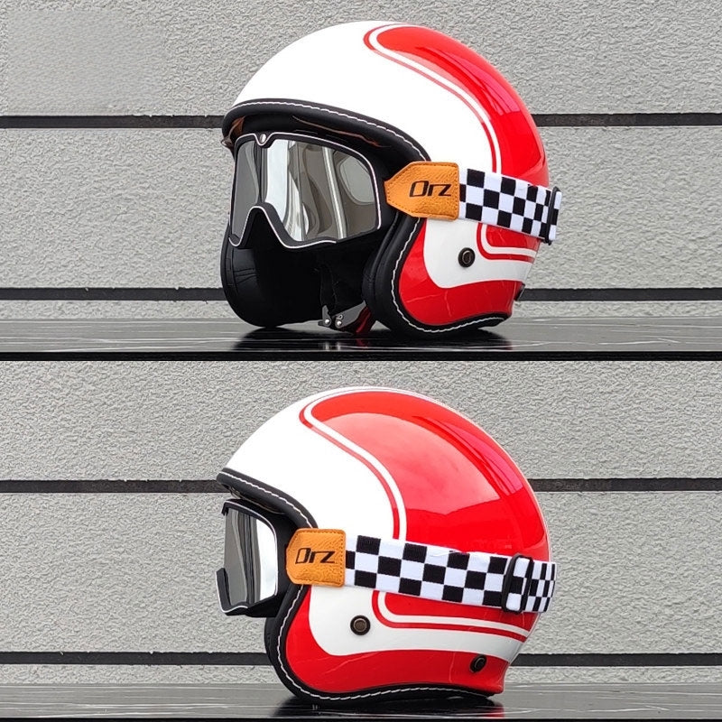 Retro-style open-face motorcycle helmet with built-in visor-I22
