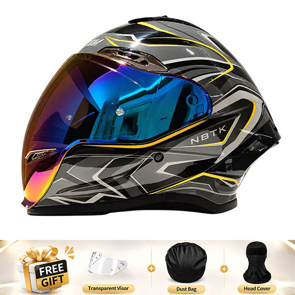 Cool full-face motorcycle helmet, featuring a rear spoiler and an extended visor-I308