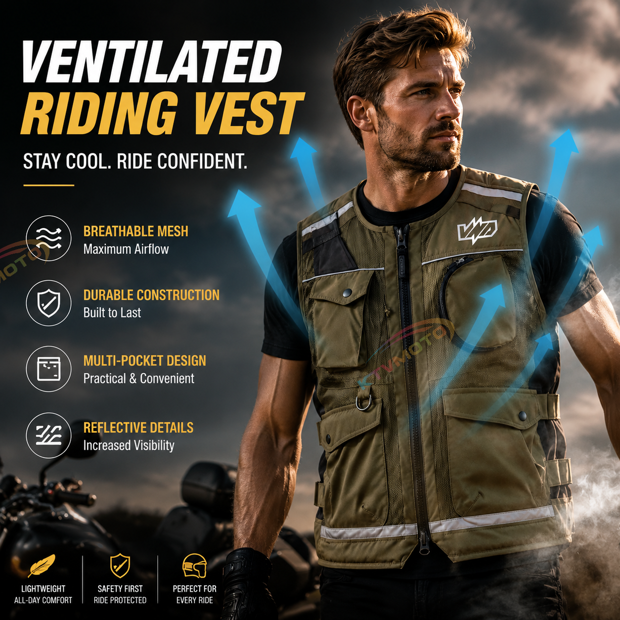 Breathable and abrasion-resistant motorcycle riding vest-J93
