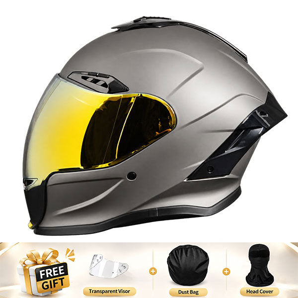 Cool full-face motorcycle helmet, featuring a rear spoiler and an extended visor-I308