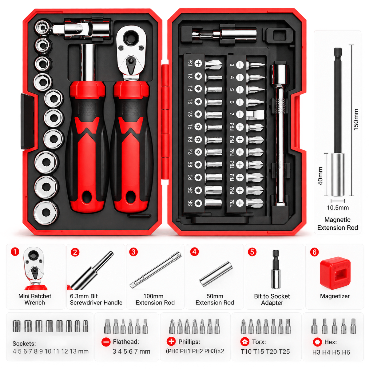 KTVMOTO Motorcycle Tool Kit with Ratchet Wrench and Screwdriver Set-MT04