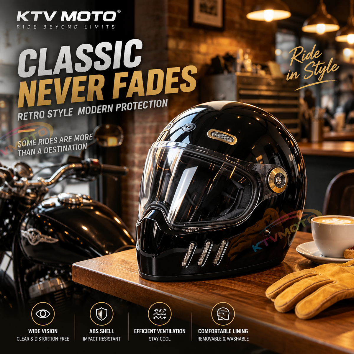 Retro anti-fog full-face helmet-for cruiser riding-I304