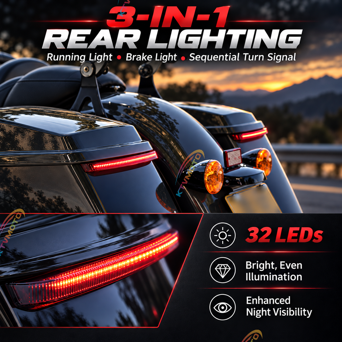 KTVMOTO Harley Touring LED Saddlebag Brake Turn Lights-ML04