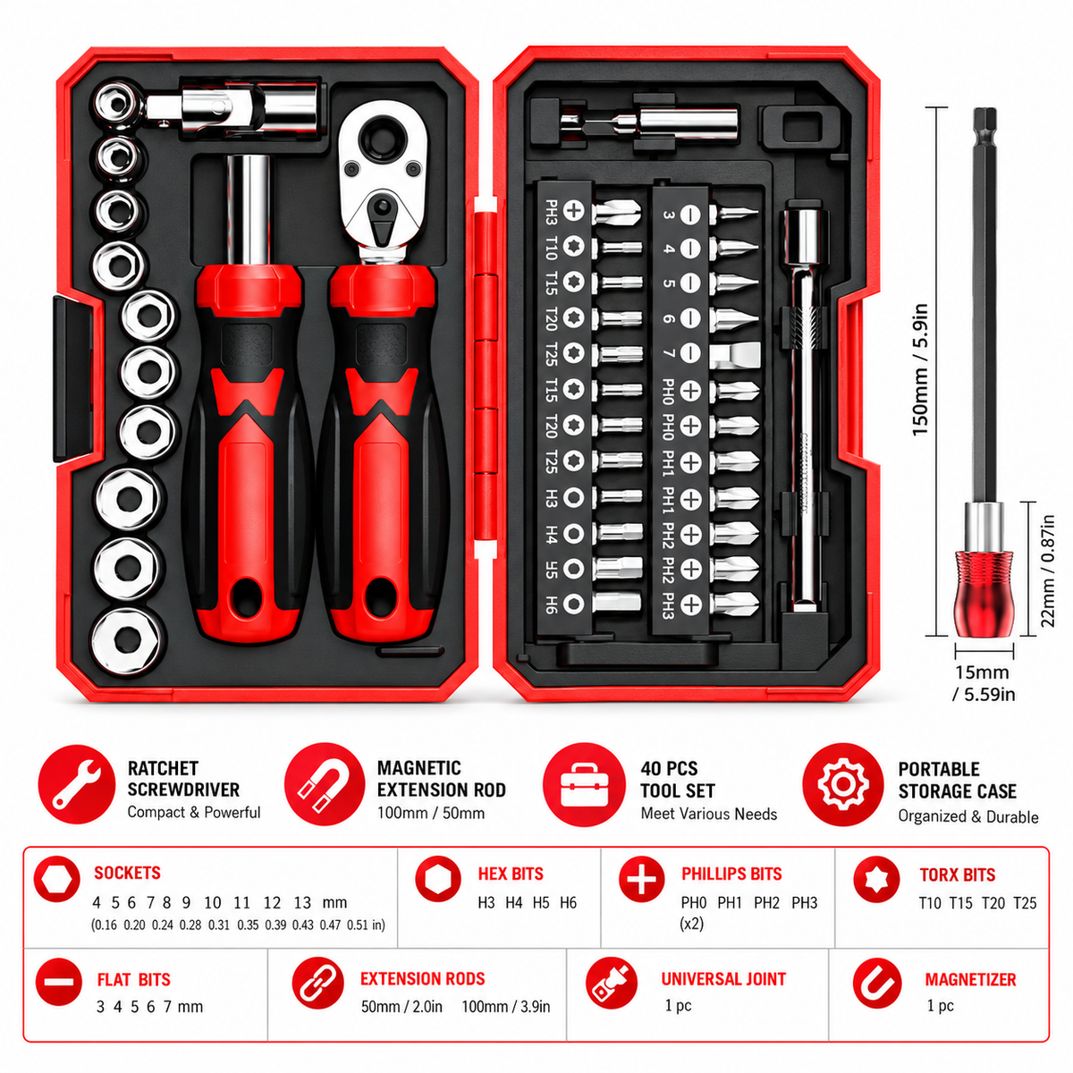 KTVMOTO Motorcycle Tool Kit with Ratchet Wrench and Screwdriver Set-MT04