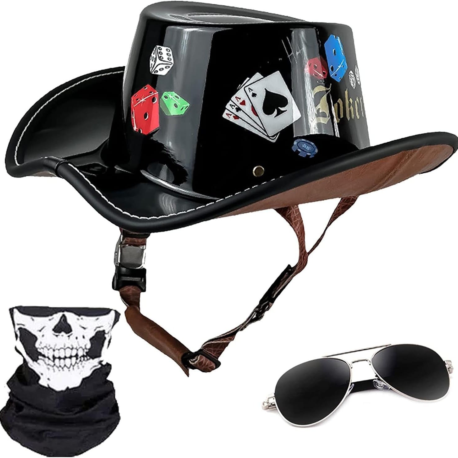 Cowboy-style leather motorcycle half helmet- I08