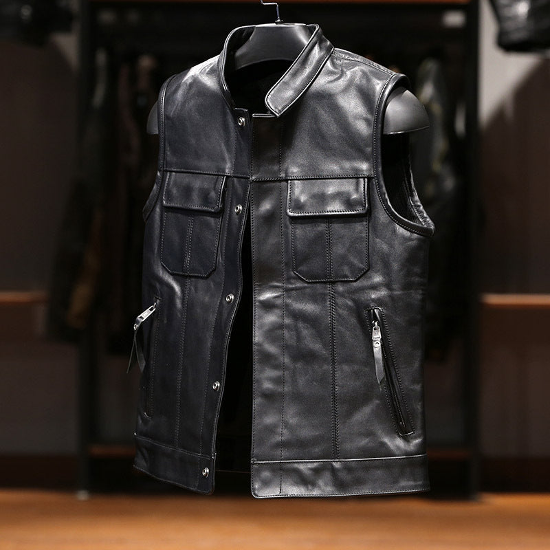Sons of Anarchy Motorrad-Lederweste mit Stehkragen - A33