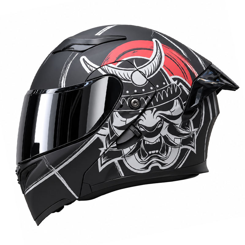 Flip-up motorcycle helmet with dual visors and a tinted rear spoiler-I149