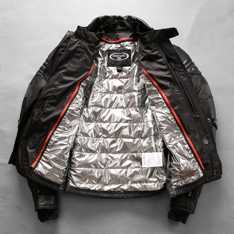 Detachable four-piece motorcycle top layer yellow cowhide leather jacket-A29