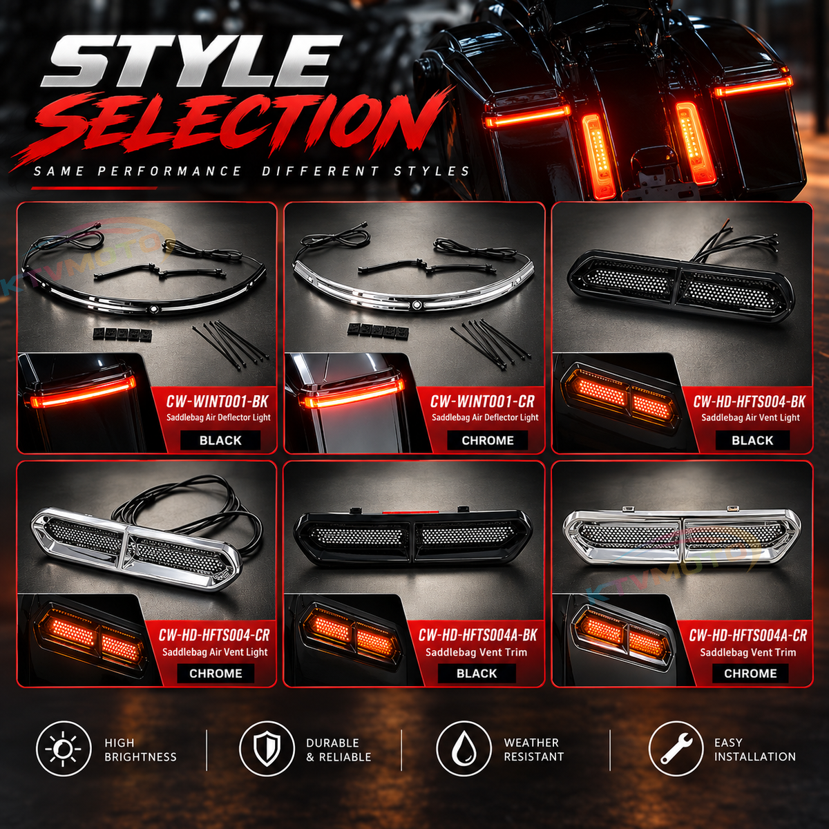 KTVMOTO Harley LED Auxiliary Light Soft Glow Trim Strip-ML07
