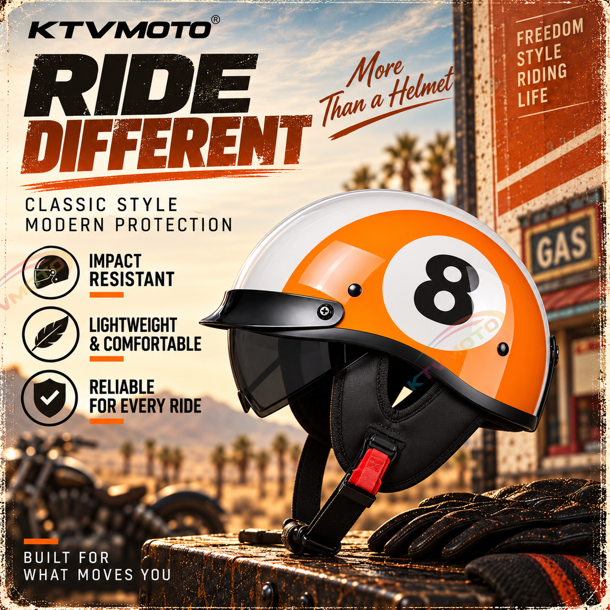 KTVMOTO Retro Motorcycle Digital Riding Half Helmet-I266