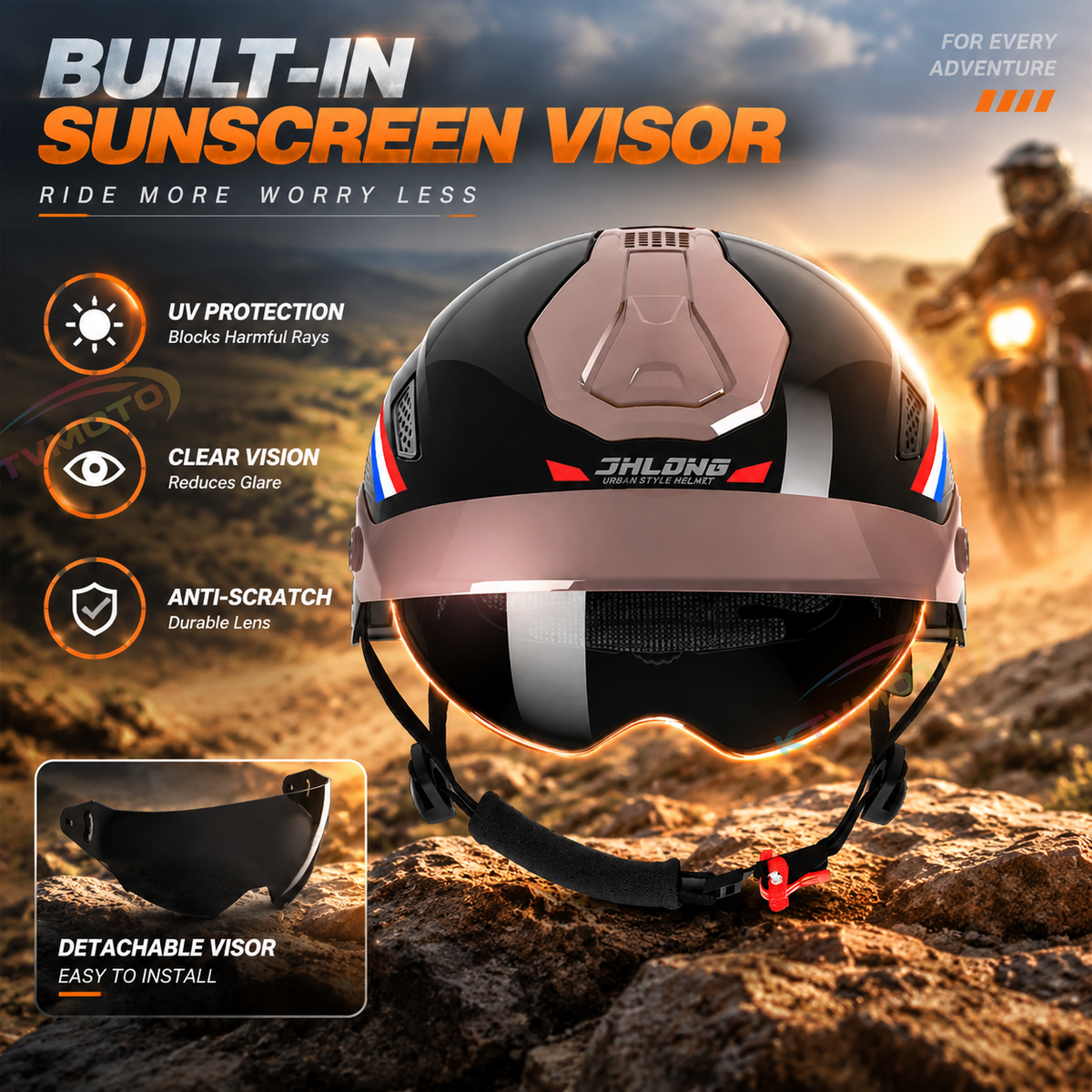 KTVMOTO Lightweight Motorcycle Half Helmet with Visor & Retro Design-I273