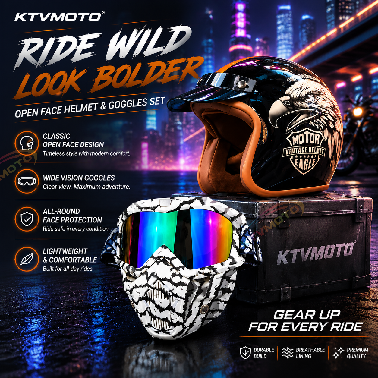 Motorcycle Riding Goggles and Protective Face Mask-H02