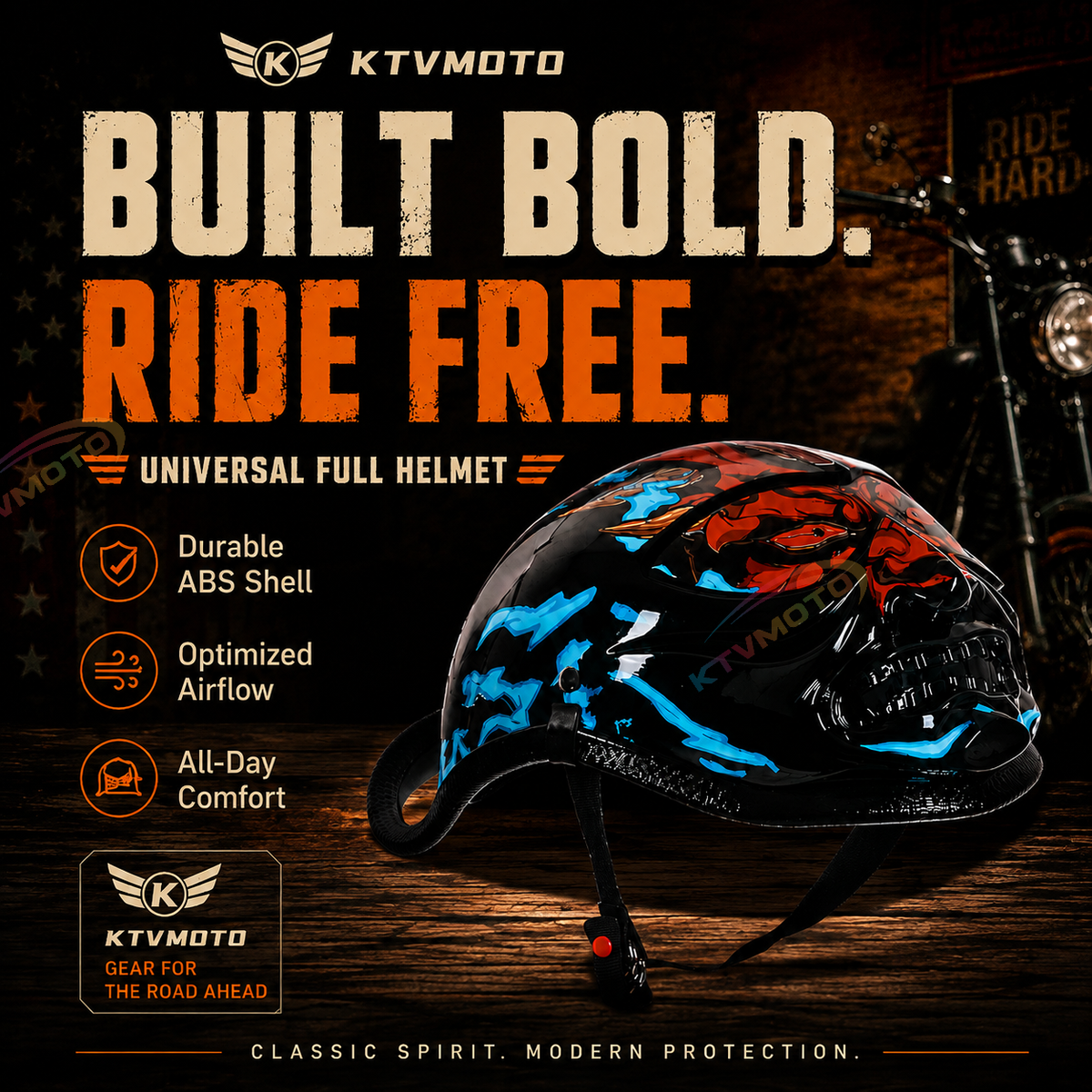Classic ducktail motorcycle half-helmet Harley style — I41