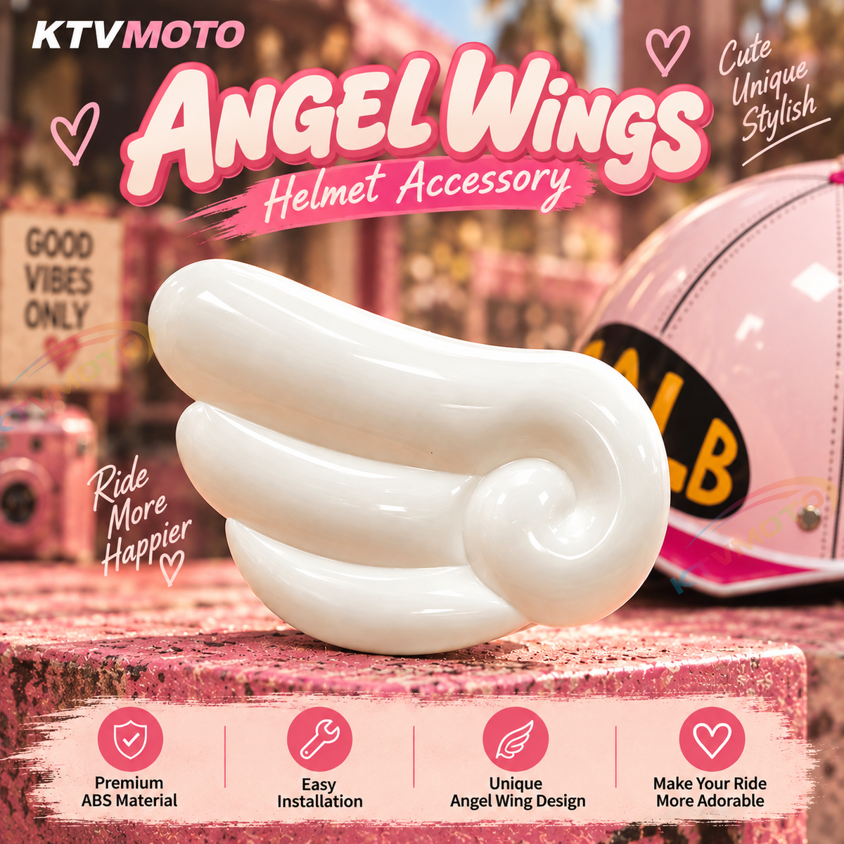KTVMOTO Angel Wing Motorcycle Half Helmet Retro Rider Style-I272