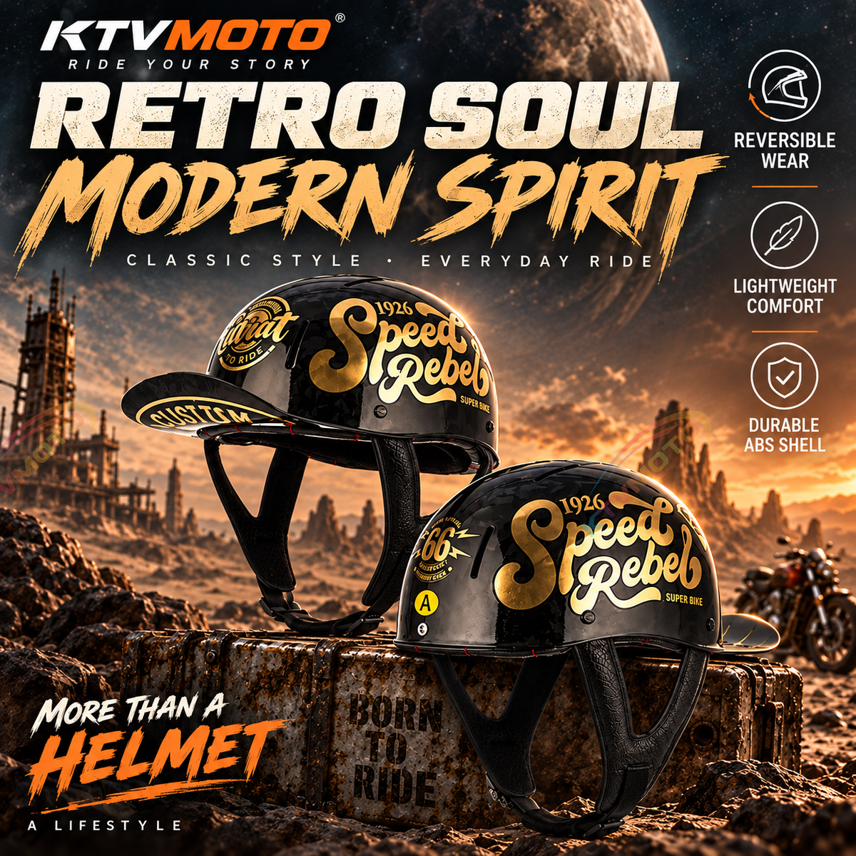 Retro Carbon Fiber Breathable Half-Helmet for Cruiser Motorcycles-I292