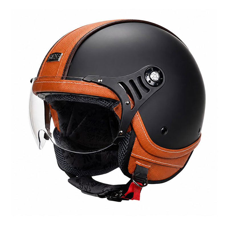 Retro leather open-face motorcycle helmet scooter gear – I53