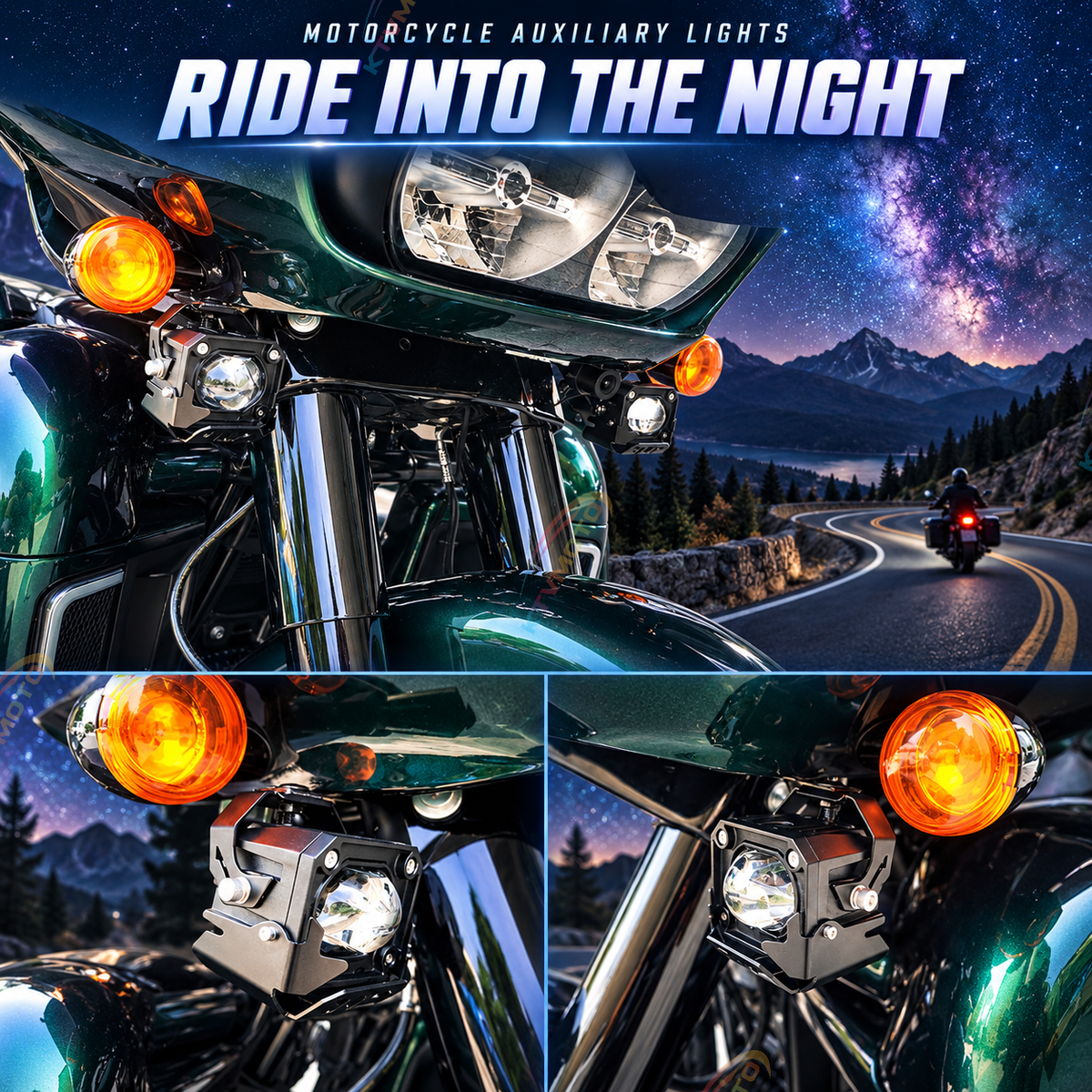 KTVMOTO Harley Motorcycle LED Auxiliary Lights Kit High/Low Beam-ML12