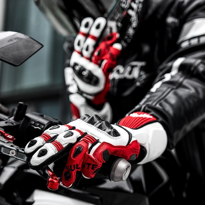 CE2 grade 3K carbon fiber genuine leather gloves - GT01