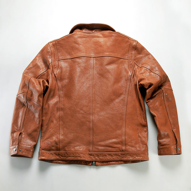 American style multi-pocket casual hunting suit genuine goatskin leather jacket-A19