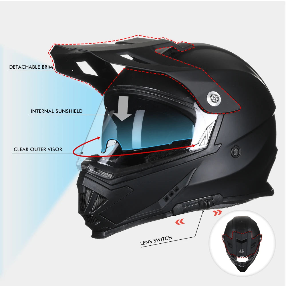 Full Face Motorcycle Helmet with Double Lenses Quick Clip Off-Road Motorcycle Helmet - I03